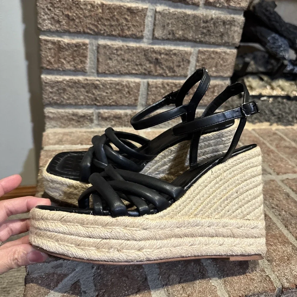 Womens Circus NY Sam Edelman Irene Black Faux Leather‎ Espadrille Sz 9.5 #114